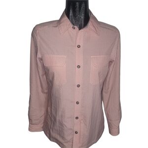 Wind River No Fly Zone Peach and White Gingham Fishing Shirt XS